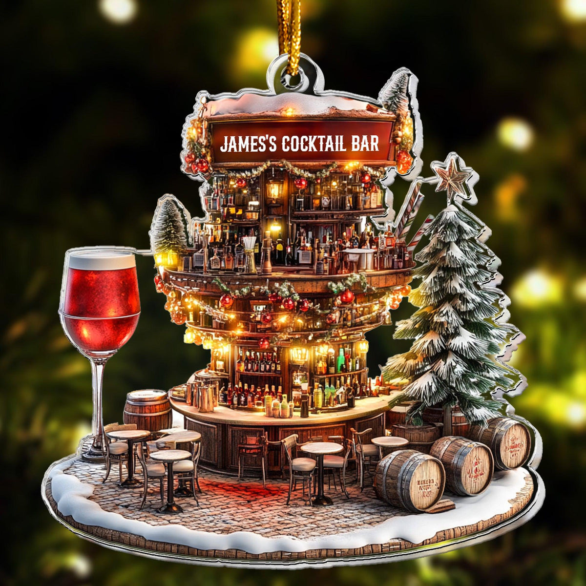 Personalized Cocktail Bar Acrylic Ornament, Cocktail Club, Cocktail Pub, Christmas, Birthday Gift for Cocktail Lovers, 2D Flat Ornament