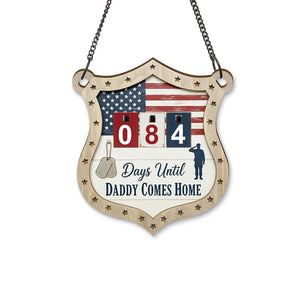 Personalized Military Countdown Sign with Days Tracker and American Flag Shield Design
