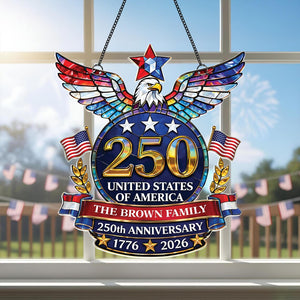 Personalized American Eagle Suncatcher, USA 250th Anniversary Decor, Custom Family Name Patriotic Art