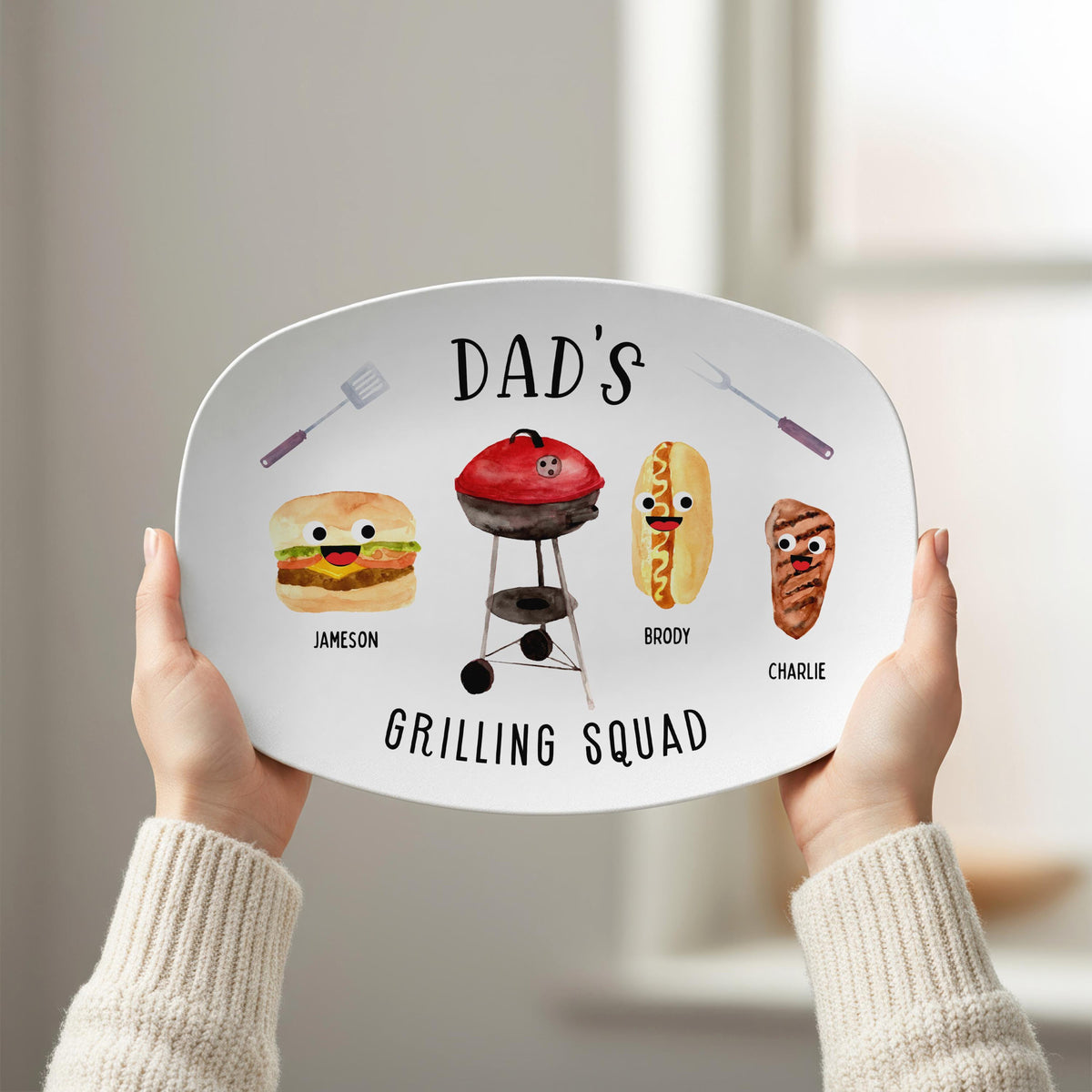 Personalized Father's Day Platter, Dad's Grilling Squad Plate, Custom BBQ Plate with Names, Grill Master Gift, Dad Gift from Kids Keepsake