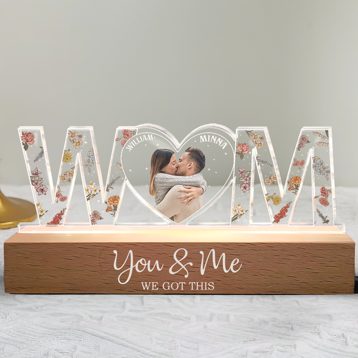 You & Me We Got This Custom Photo - Personalized 3D LED Light Wooden Base - Gift For Couple