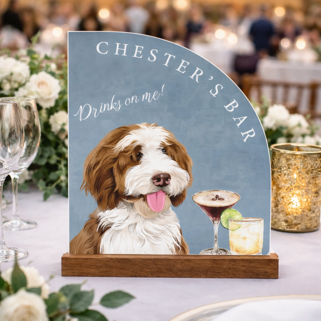 Personalized Pet Wedding Bar Sign Acrylic Plaque, Custom Dog Drink Menu Sign for Wedding Reception, Wedding Decor