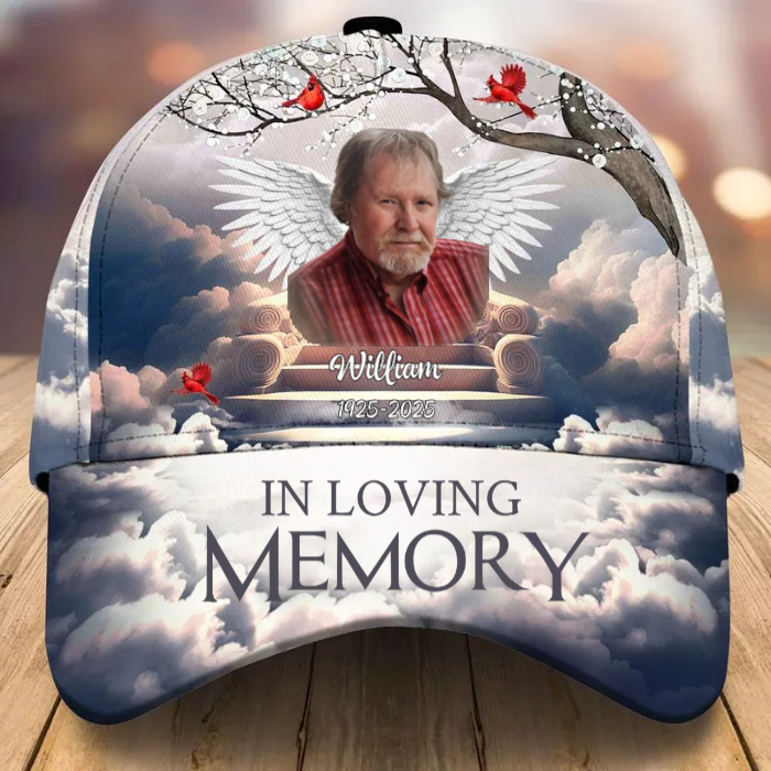 Memorial Upload Photo Wings - Personalized Classic Cap - Memorial Gift