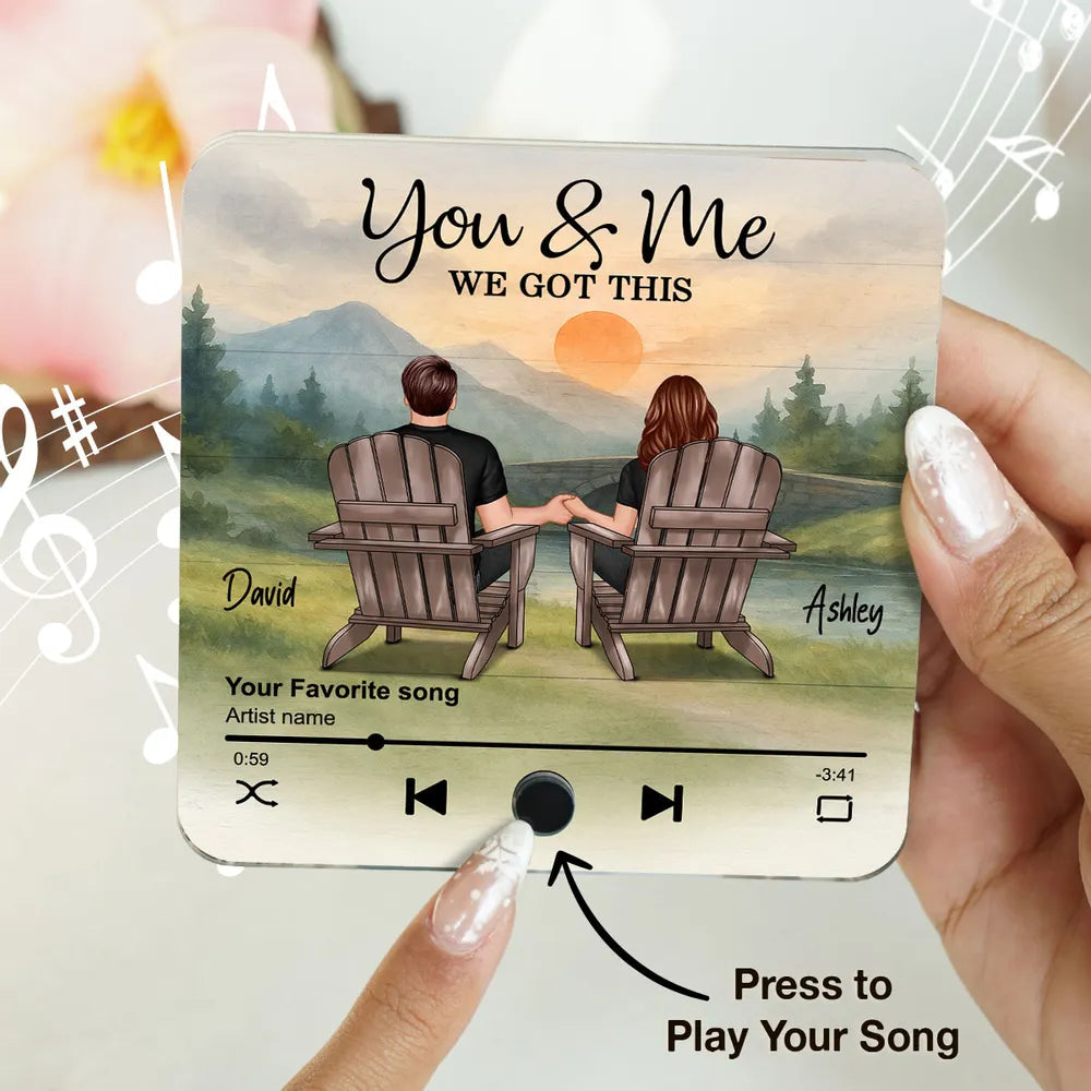 Mountain Landscape Couple Sitting Back View Personalzied Music Magnet, Anniversary Gift For Couple
