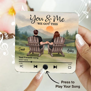 Mountain Landscape Couple Sitting Back View Personalzied Music Magnet, Anniversary Gift For Couple