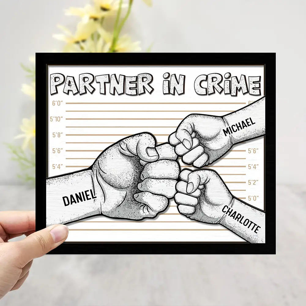 Partner In Crime Papa & Kids - Personalized 2-Layered Wooden Plaque - Gift For Father, Grandfather, Father's Day Gift