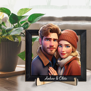 Couple Cartoon Customized Photo - Personalized Wooden Plaque - Valentine's Day Gift For Couple