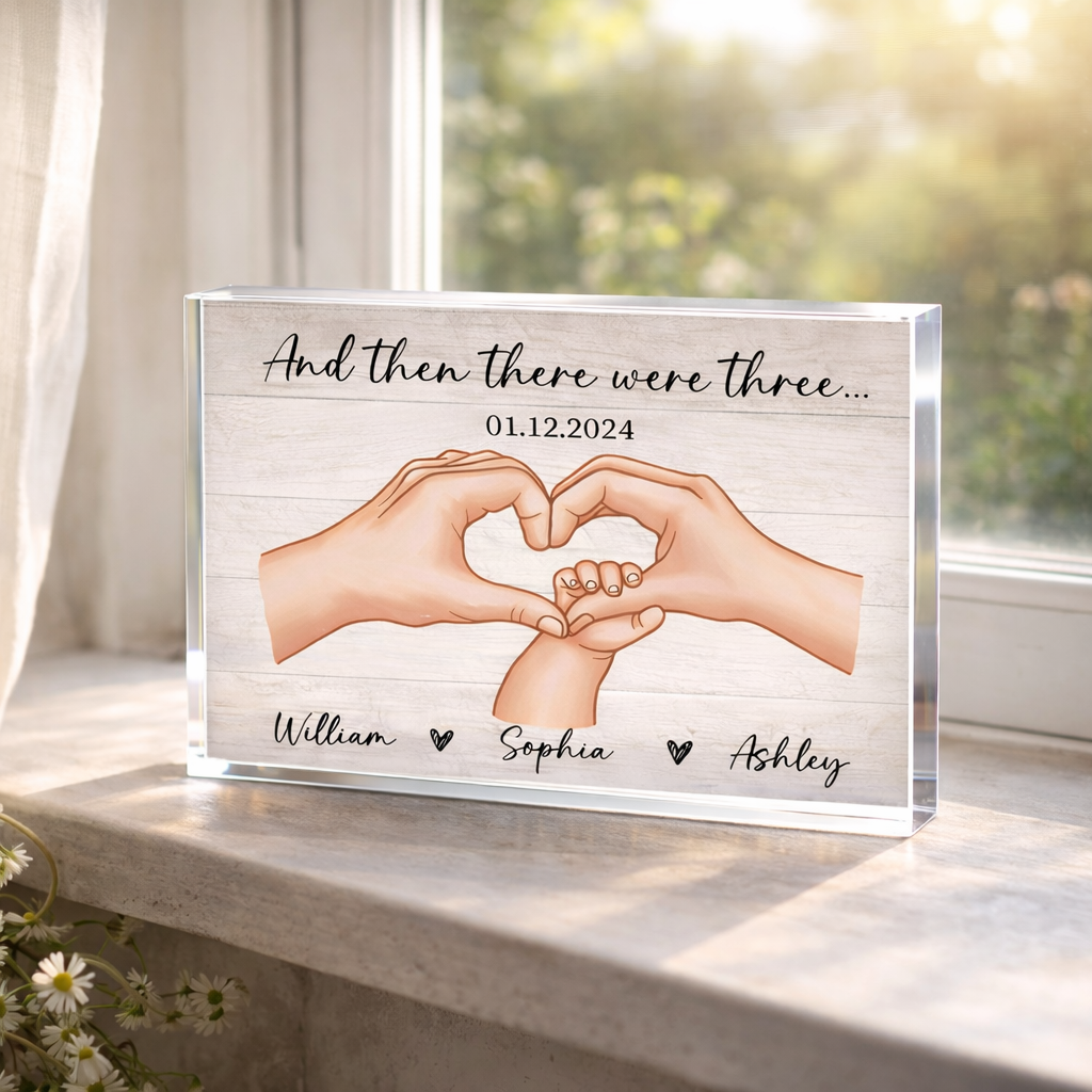 Family Of Three Personalized Acrylic Table Sign, Heartfelt Gift For New Mom, New Dad, New Parents