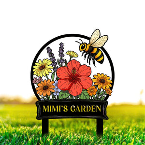 Custom Bee Garden Sign with Stakes, Mother's Day Gift for Mimi, Bee Floral Yard Stake, Flower Bed Decor, Gardener Gift, Nana's Blessings