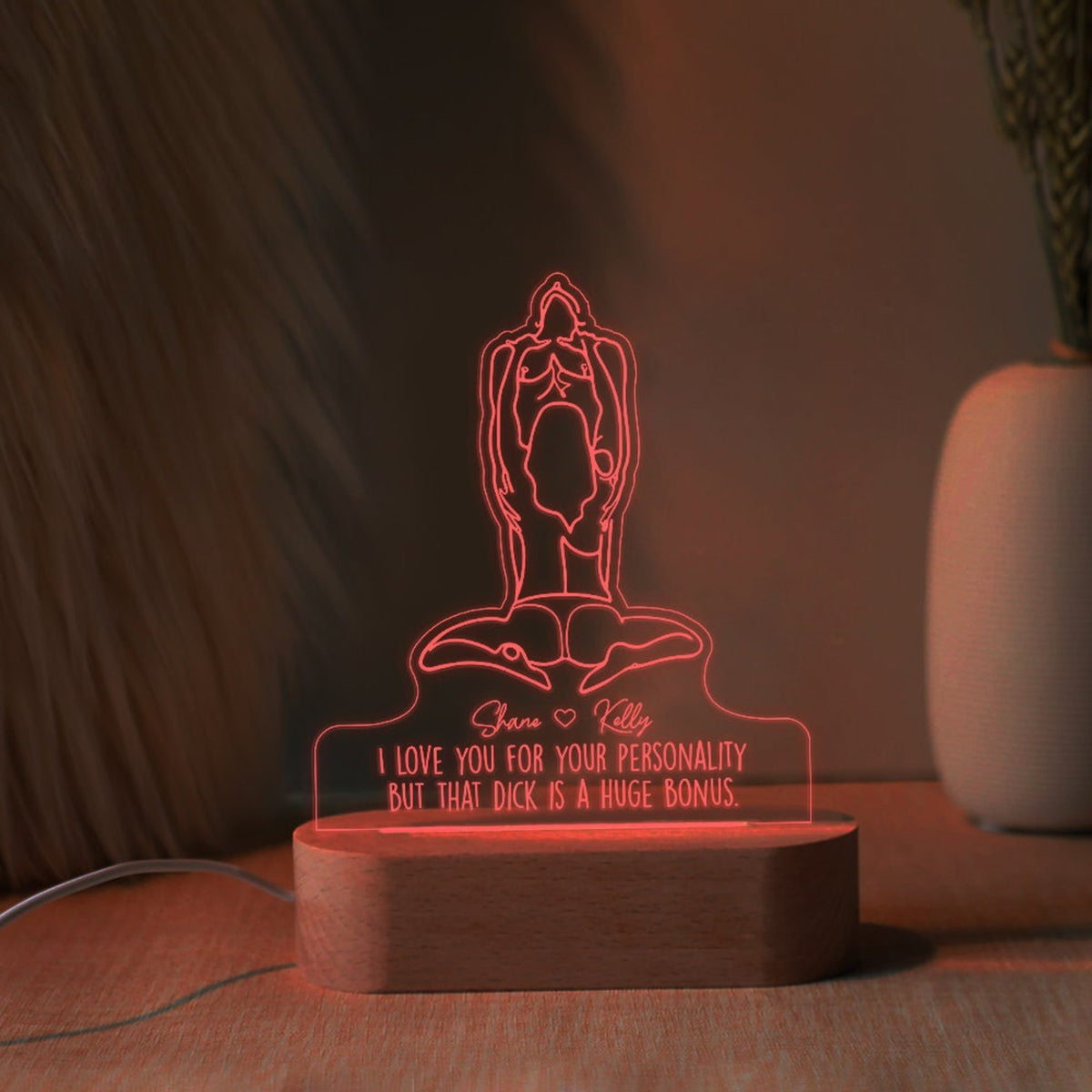 Adult Humor LED Light, Valentines Day Gift For Him, I Love Your Face, Custom Night Light Valentines Day LED Light Wooden Base, Gift For Boyfriend