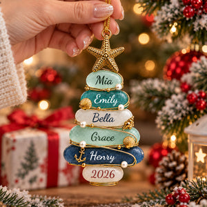 Custom Sea Glass Tree 2026 Ornament, Personalized Coastal Family Christmas Gift