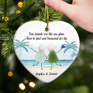 Joy Flows Like Waves Sea Glass Besties - Personalized Ornament - Christmas Gift For Besties, Friends