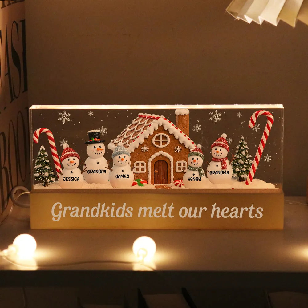 3D Effect Snowman Family In Snow - Personalized LED Light Wooden Base - Christmas For Family