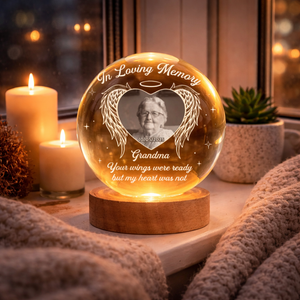 Your Wings Were Ready But My Heart Still Holds You - Personalized Crystal Ball Lamp - Memorial Gift