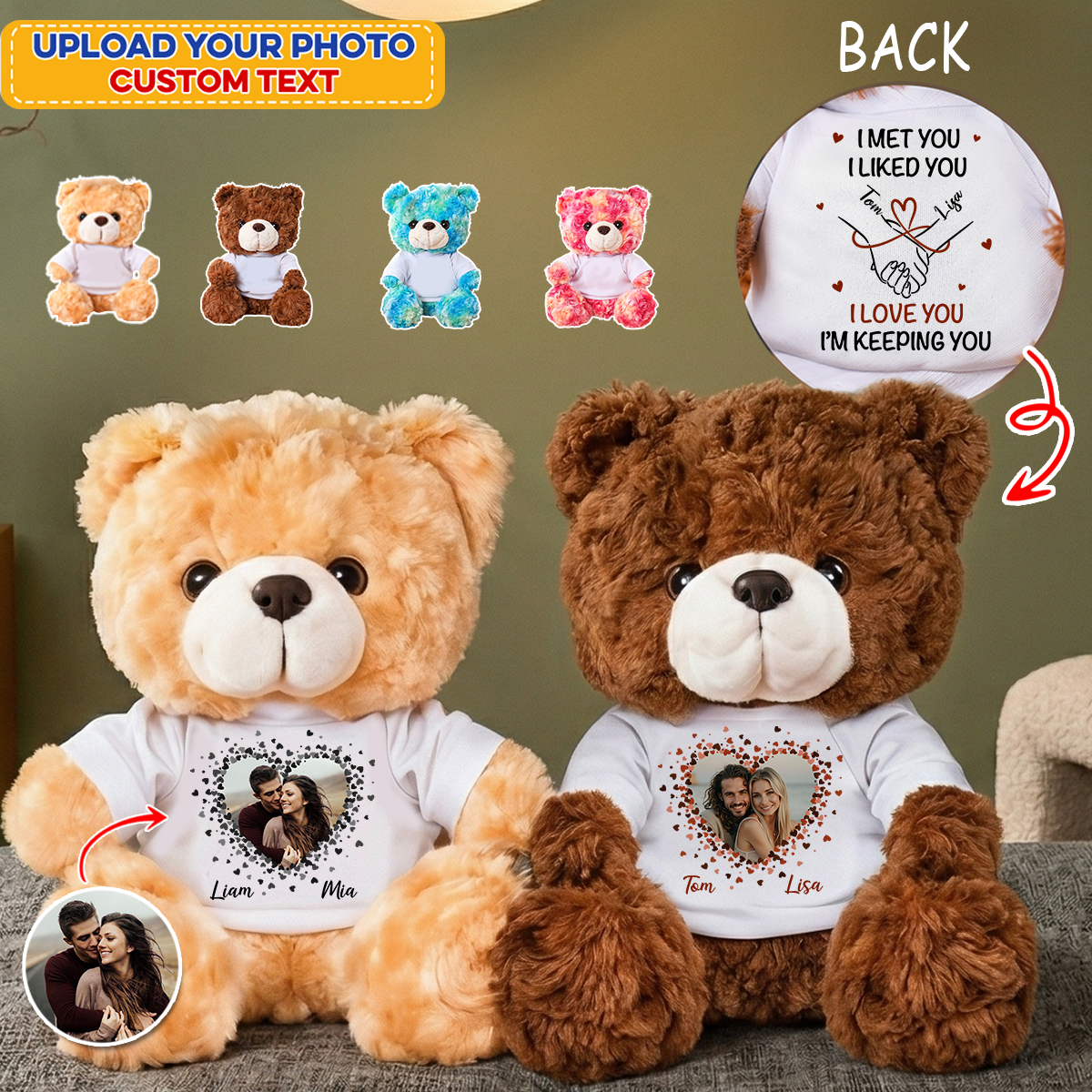 I Met You I Liked You - Custom Couple Photo and Name - Personalized Teddy Bear
