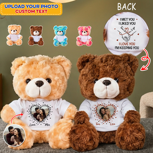 I Met You I Liked You - Custom Couple Photo and Name - Personalized Teddy Bear