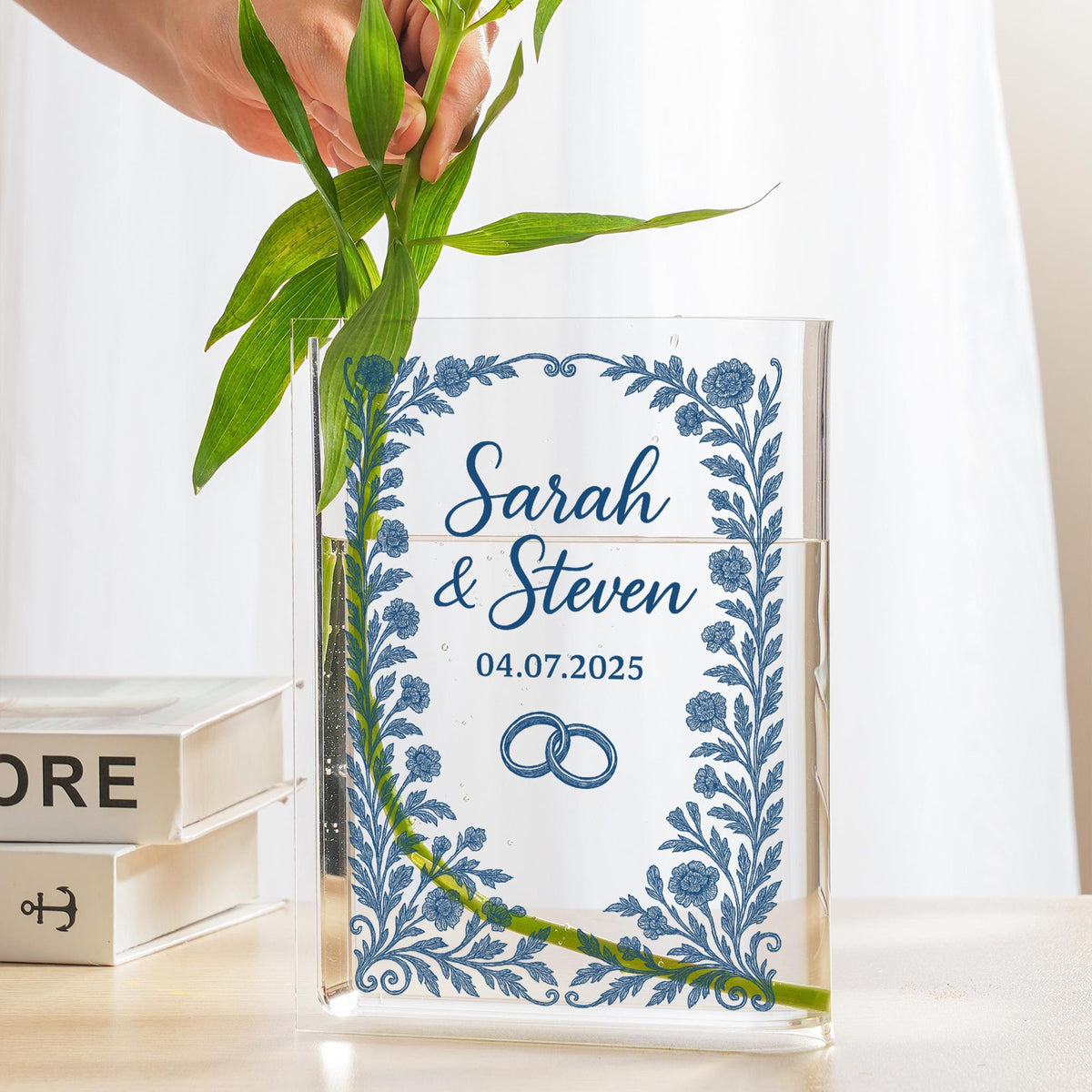 Personalized Wedding Vase with Names & Date - Custom Floral Chinoiserie Vase for Couple Gift, Anniversary, Centerpiece, or Keepsake