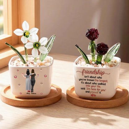 True Friendship Here For You - Personalized Mini Glass Flower Pot - Gift For Bestie, Friends, Sisters