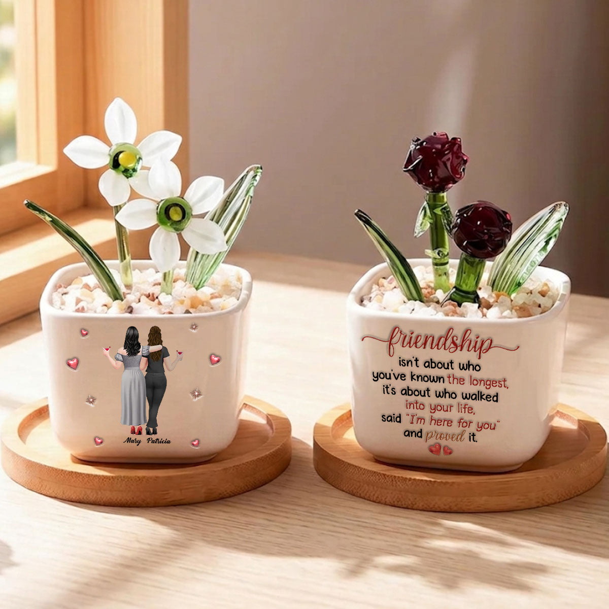 True Friendship Here For You - Personalized Mini Glass Flower Pot - Gift For Bestie, Friends, Sisters