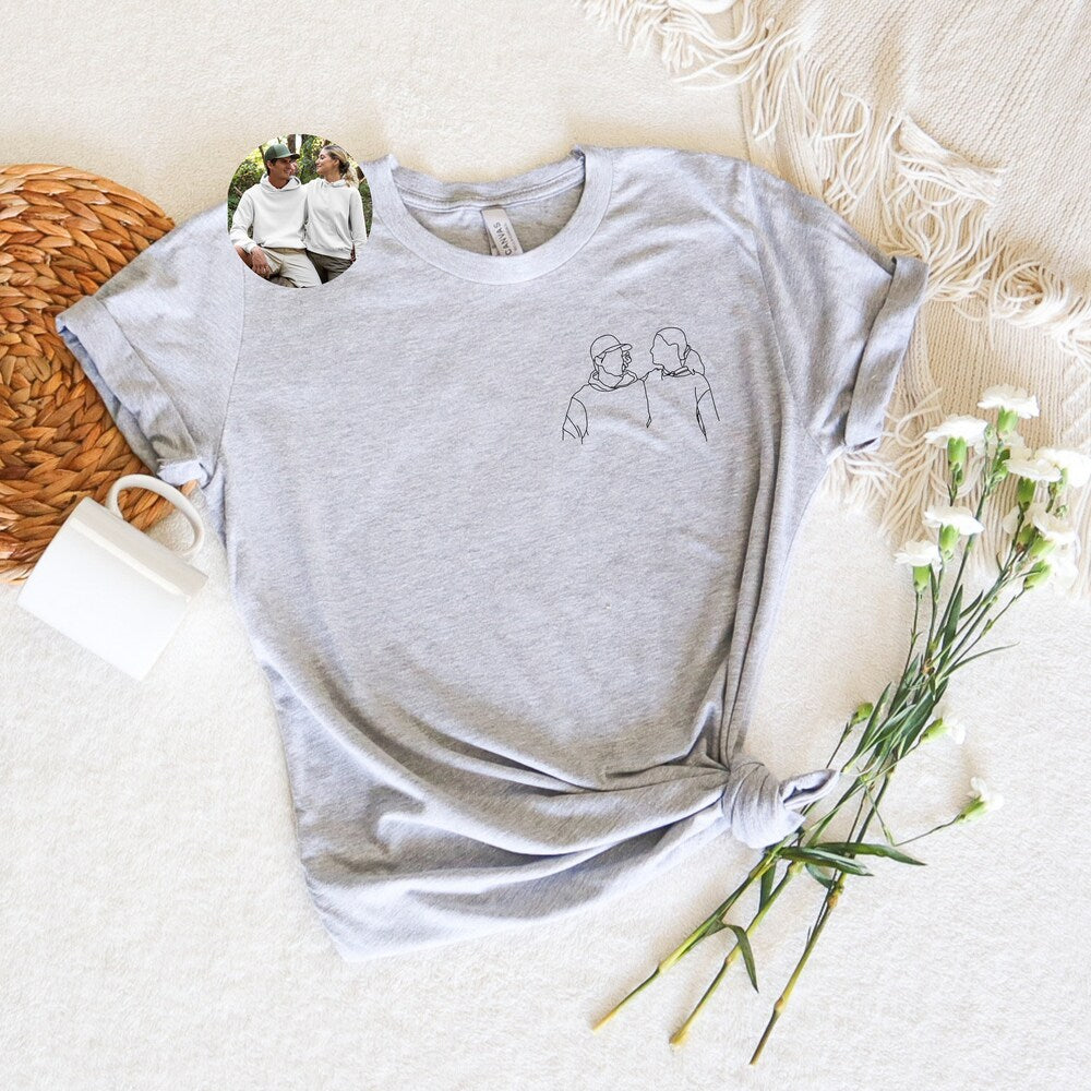 Portrait From Photo T-shirt, Line art photo Shirt, Custom portrait From Photo Tee, Couple Matching ,Valentines Day Gift Shirt, Mr and Mrs