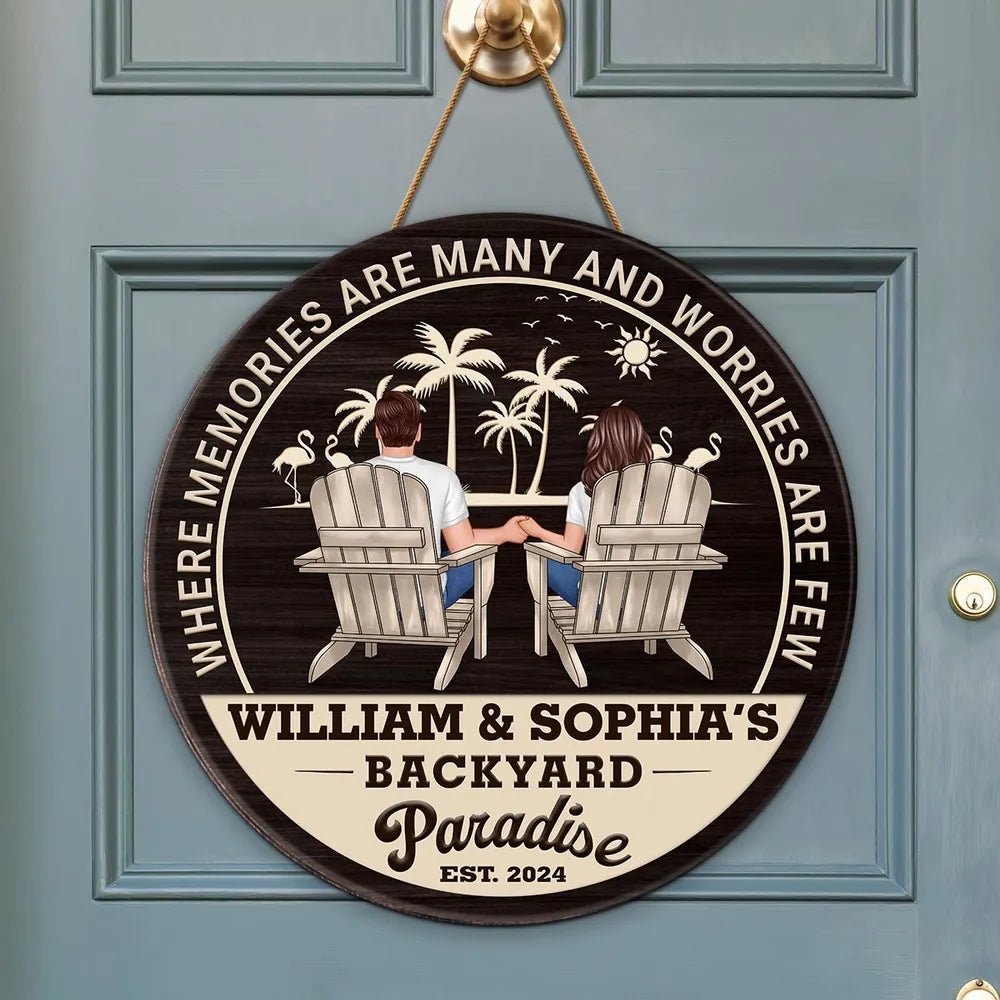 Backyard Paradise Where Memories Are Many And Worries Are Few - Personalized Wood Sign - Housewarming, Birthday, Anniversary Gift for Him, Her