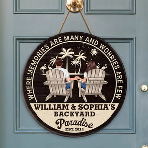 Backyard Paradise Where Memories Are Many And Worries Are Few - Personalized Wood Sign - Housewarming, Birthday, Anniversary Gift for Him, Her