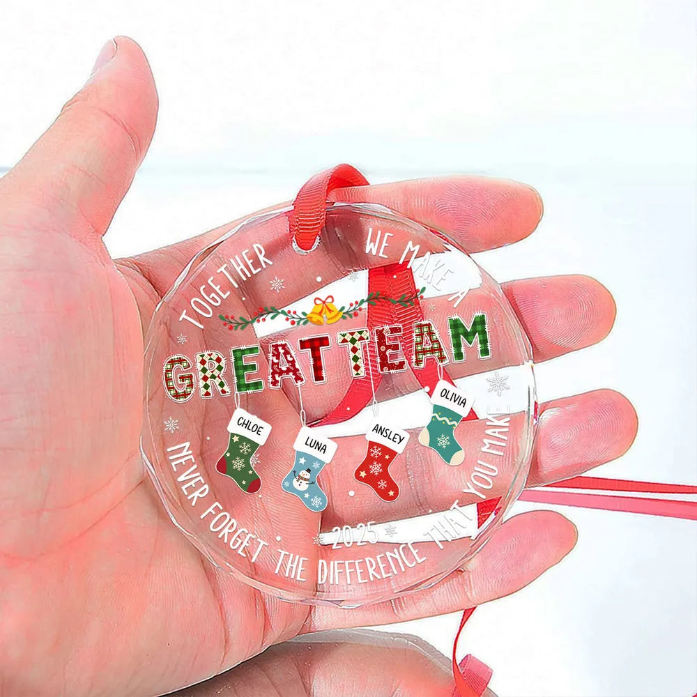 Teamwork Makes The Dream Work - Personalized Crystal Ornament - Christmas Gift For Coworkers, Colleagues