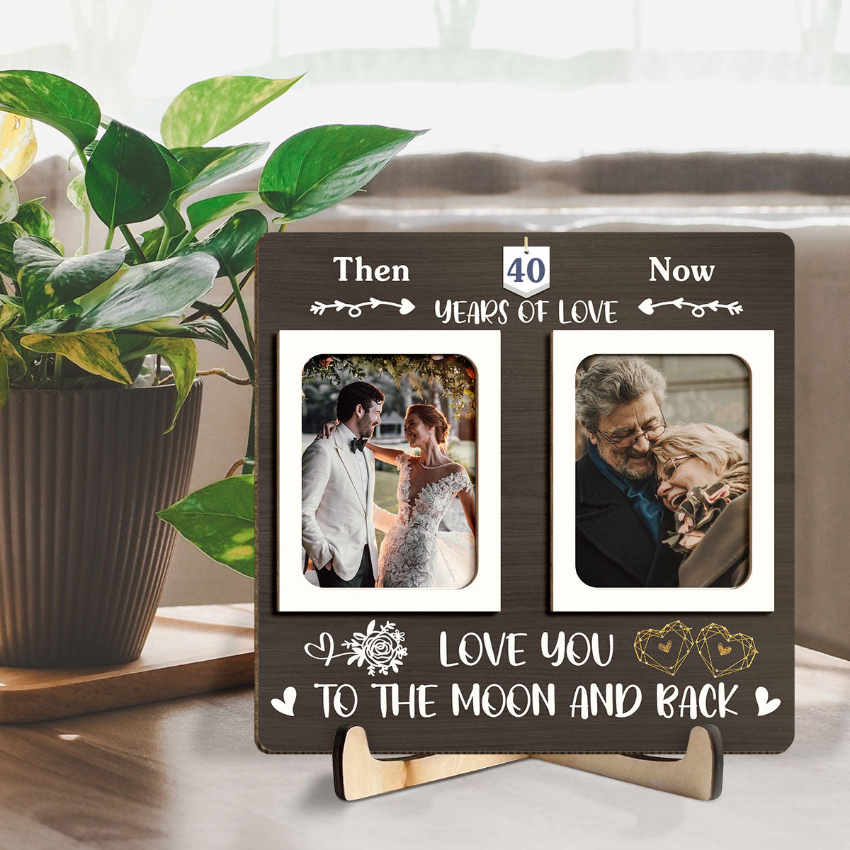 Then And Now Custom Couple Photo - Personalized Wooden Plaque - Anniversary Gift For Couple