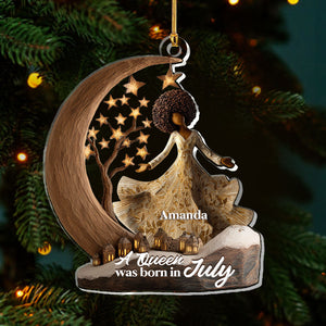 A Beautiful Queen Was Born - Personalized Acrylic Ornament - Christmas Gift For Black Sistas, Sisters, Friends