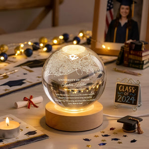 Personalized University Map Crystal Ball Night Light, Custom Graduation LED Lamp Class of 2026, College Grad Keepsake