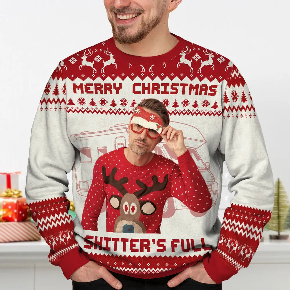 Christmas Holiday Shitter's Full Funny Family Photo Inserted Personalized Faux Knit Ugly Sweater