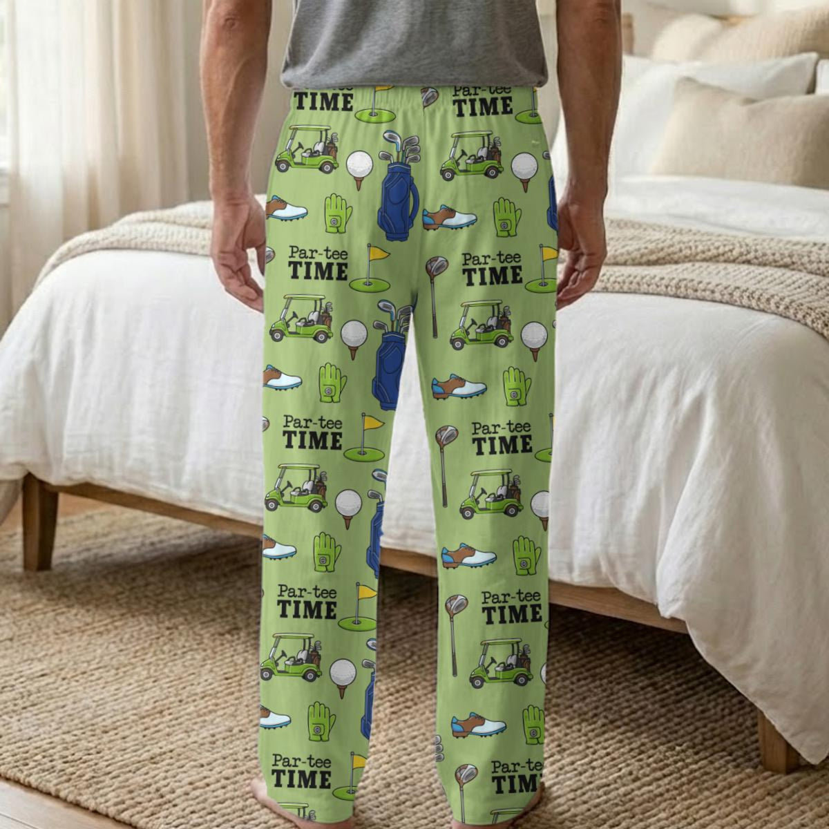Par-tee Time Golf Pajama Pants, Funny Golf Lover Gift, Personalized Men's Golf Lounge Pants, Golfer Retirement Gift, Golfing Theme Sleepwear