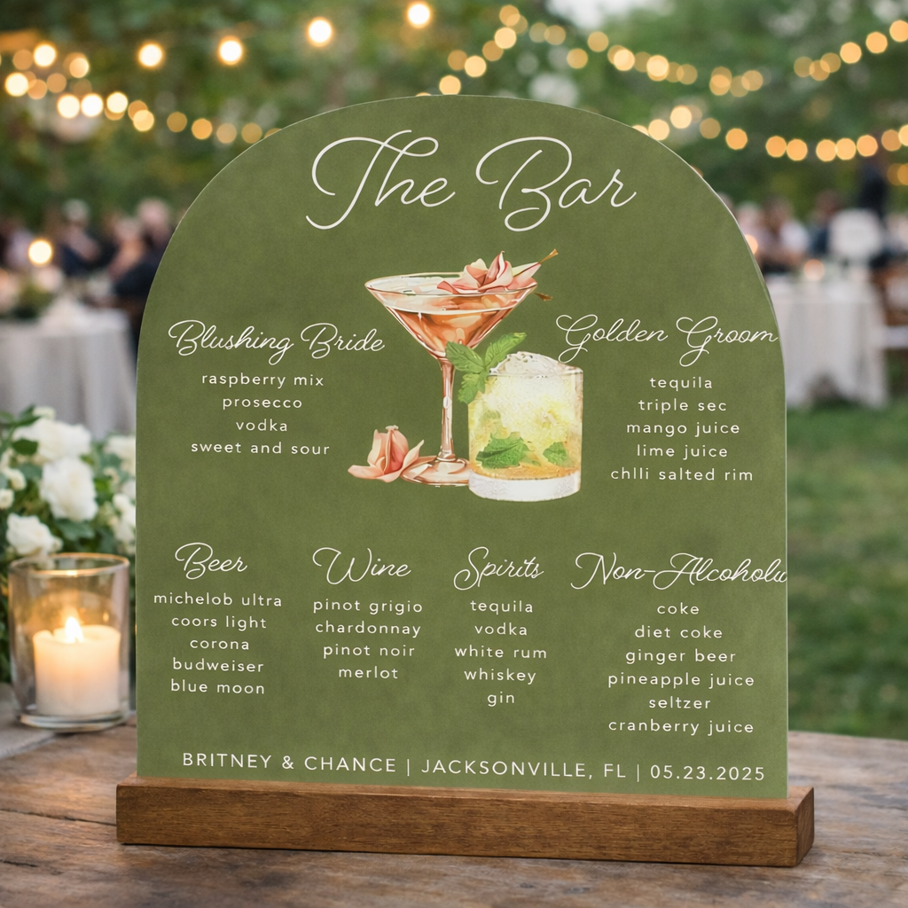 Acrylic Wedding Signature Drink Bar Sign, Custom Your Own Menu, Weddng Decor, Gift For Couple