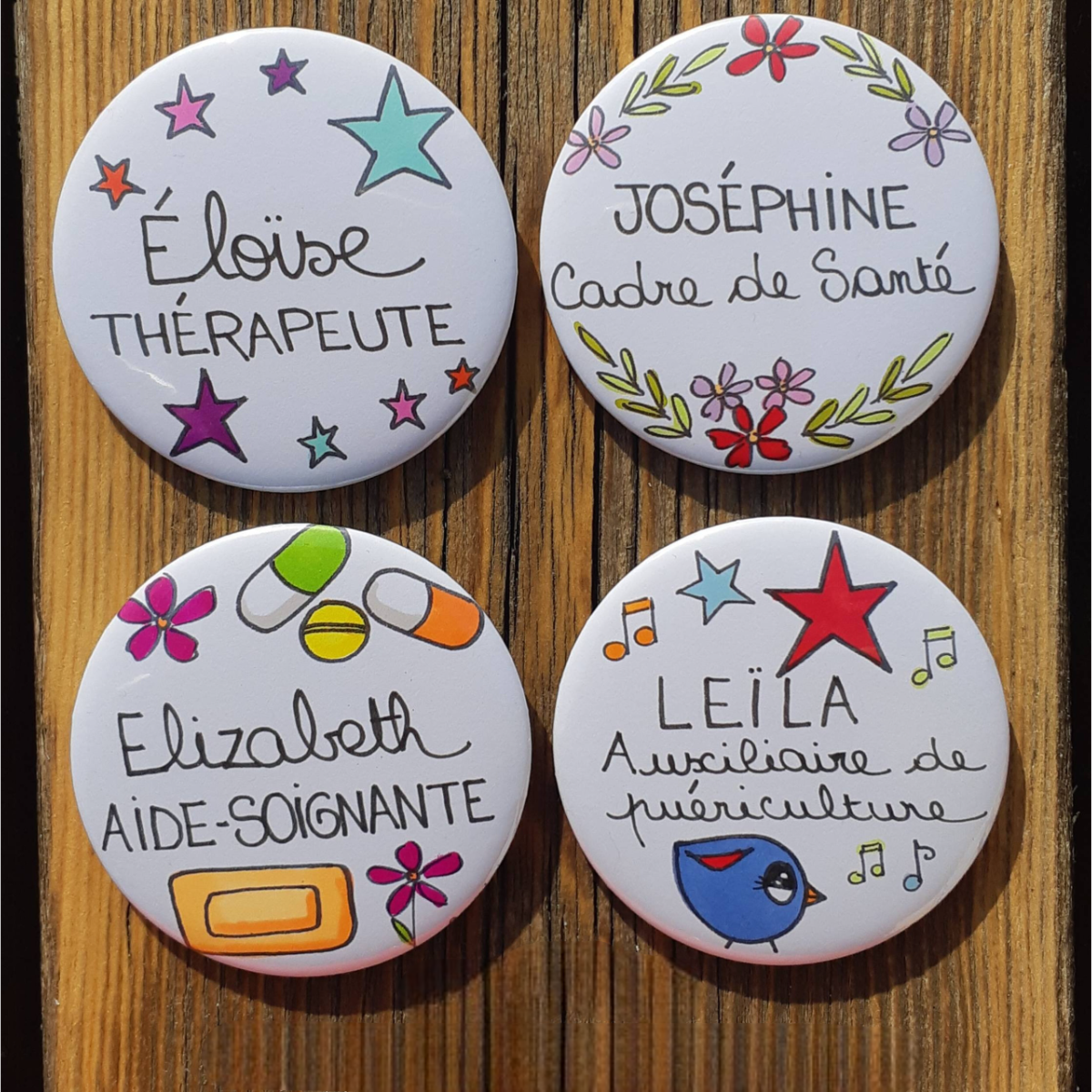 Personalized medical or non-medical Pin Buttons , For nurse, doctor, nursing assistant, secretary, ASH, assistant, pharmacy
