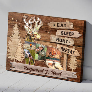 Eat Sleep Hunt Repeat Custom Deer Hunting Collage Canvas, Gift Idea For Hunting Dad Grandpa