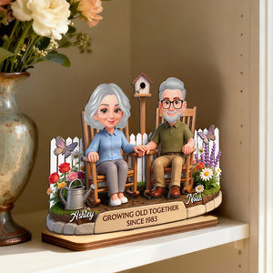 3D Effect Backyard Couple Growing Old Together - Personalized Wooden Plaque - Anniversary, Valentine's Day Gift For Couple