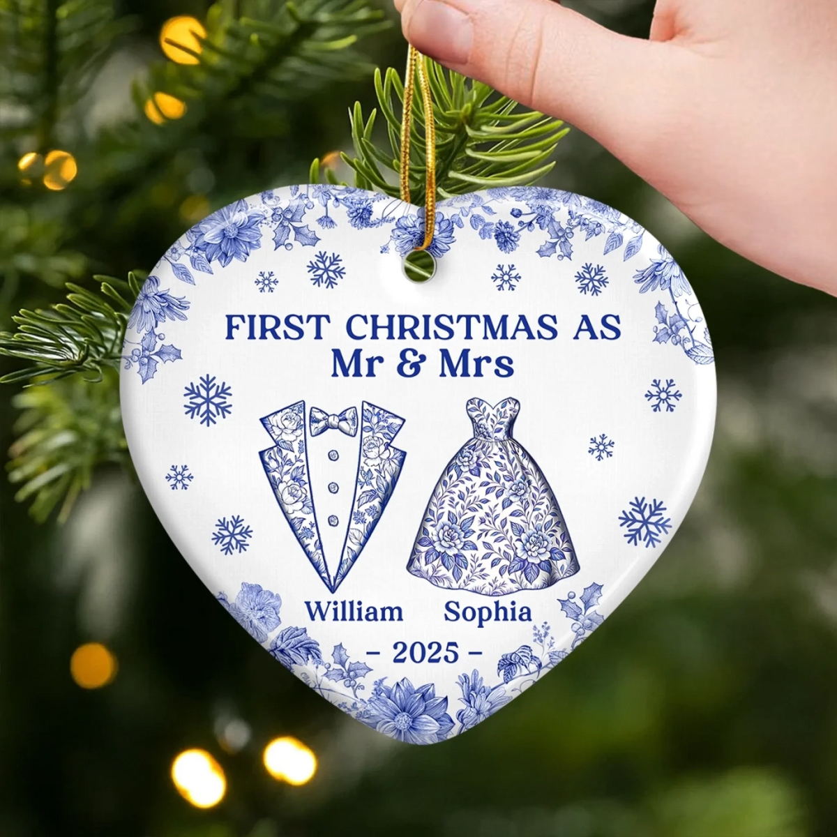 First Chirstmas Anniversary Toile De Jouy Pattern - Personalized Ornament - Gift For Couple, Christmas, Anniversary Gift