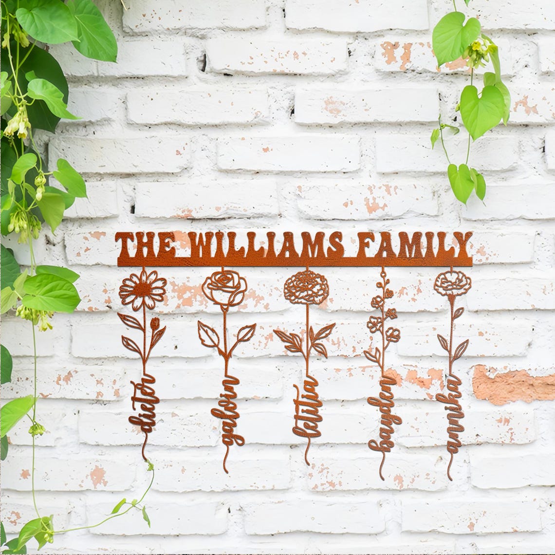 Custom Family Garden Sign Rusty, Rustic Wall Decor, Birth Flower Sign, Gift for Family, Keepsake Gift