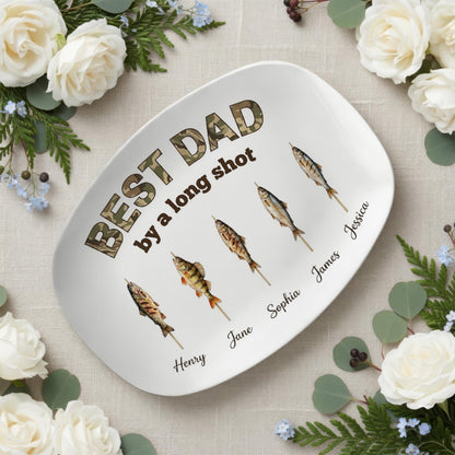 Personalized Fishing Dad Platter: Best Dad By A Long Shot Serving Tray, Custom Fisherman Family Gift