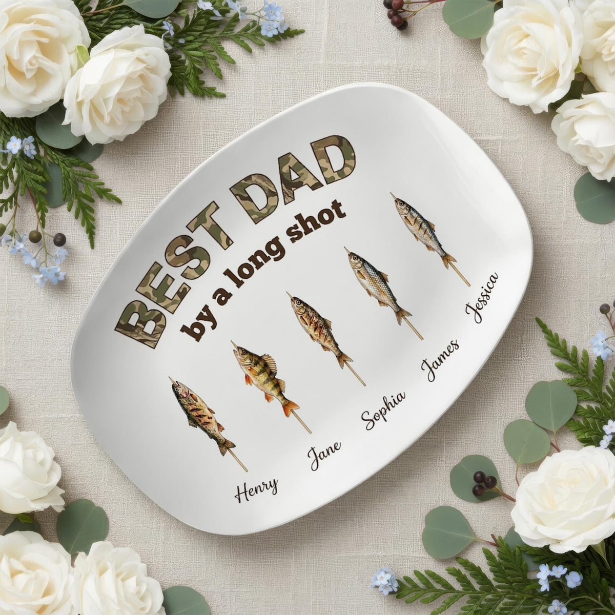 Personalized Fishing Dad Platter: Best Dad By A Long Shot Serving Tray, Custom Fisherman Family Gift