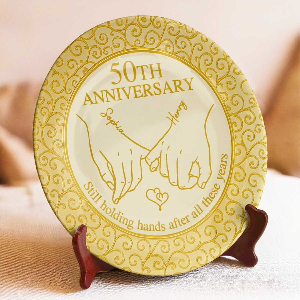 Still Holding Hands After All These Years - Personalized Ceramic Plate - Anniversary Gift For Couple