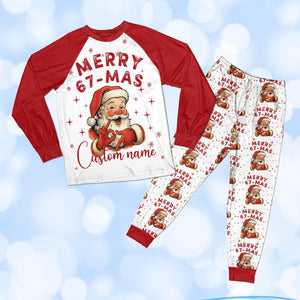 Personalized 6 7 Santa Christmas PJs, Custom Name Merry 67-Mas Meme Pajamas, Holiday Joke Gift Set, Funny Six Seven Pajamas for Kids Adults