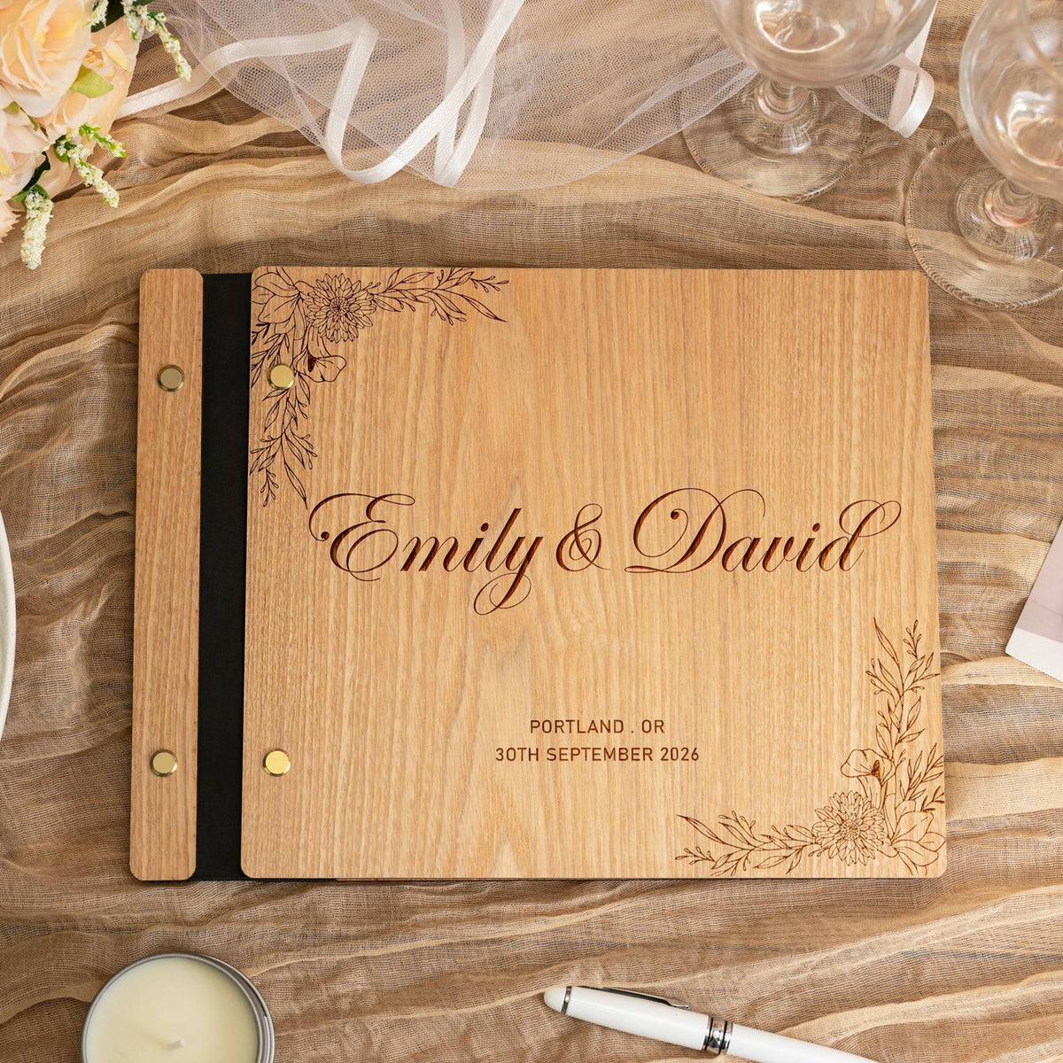Personalized Wooden Wedding Guest Book, Custom Sign Book for Reception, Guestbook Photo Album, Wedding Keepsake, Memory Album