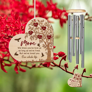 Personalized Mom Wind Chime, Custom Kid Name Sign, Heart Keepsake, Wood Wind Chime, Gift for Grandma, Mother's Day Gift, Home Decor