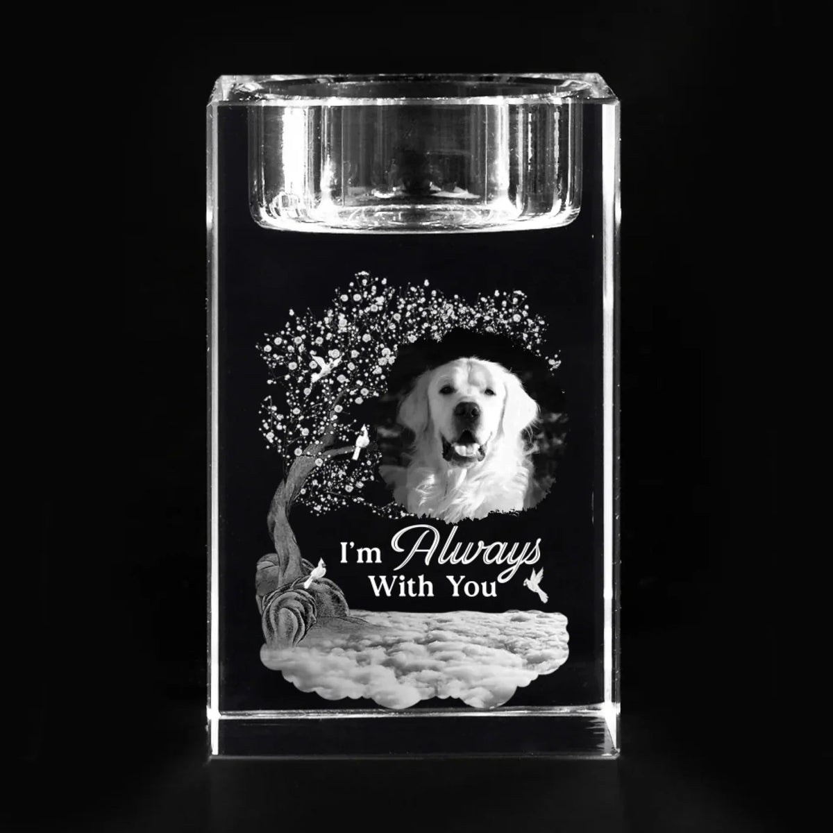 I'm Always With You Custom Pet Photo - Personalized Crystal Candle Holder - Pet Memorial