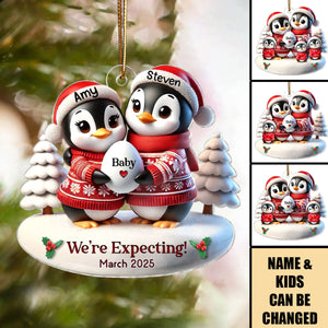 Cute Penguin Couple Expecting Parents Pregnancy - Personalized Acrylic Ornament - Christmas Gift For Family, Baby Announcement