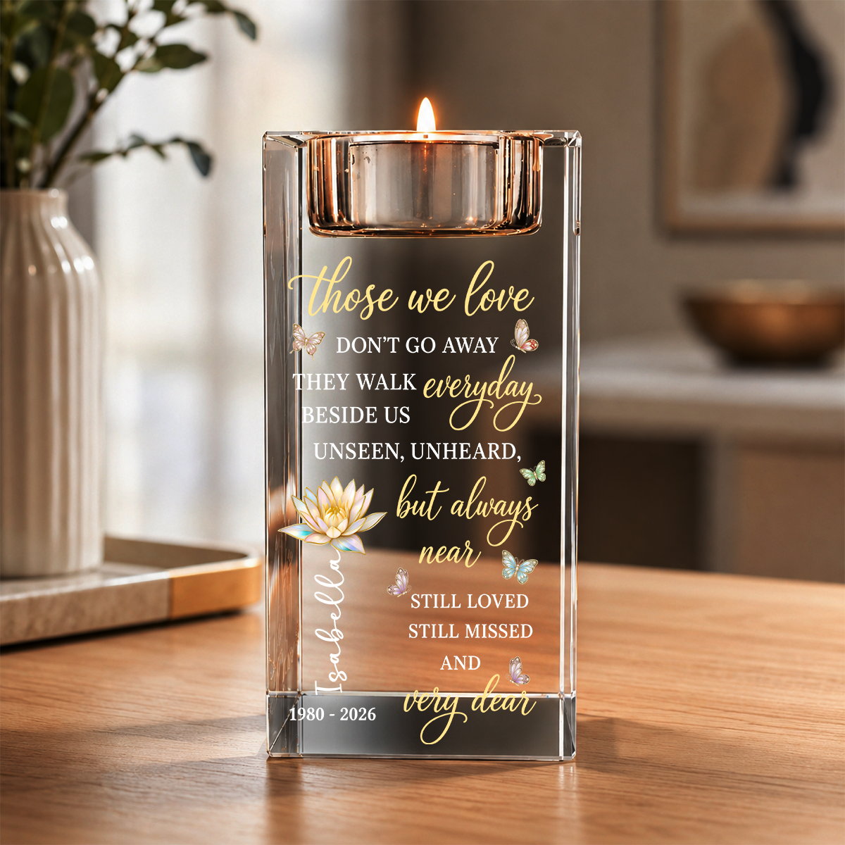 Light Up Memorial Flowers Personalized Crystal Candle Holder