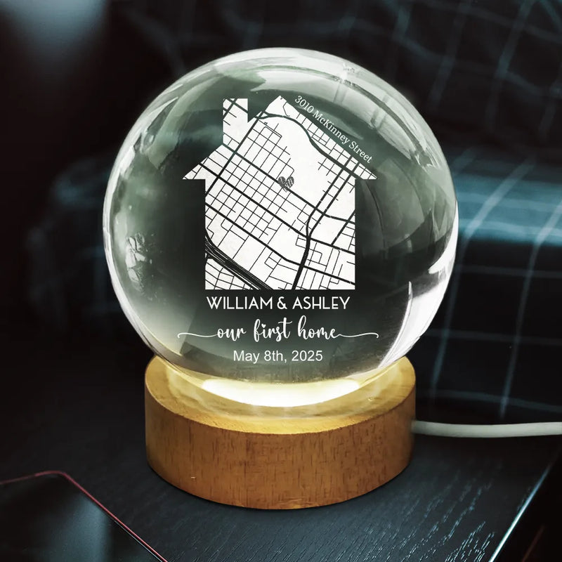Our First Home Map - Personalized Crystal Ball LED Night Light - Housewarming Gift, Gift For Couple