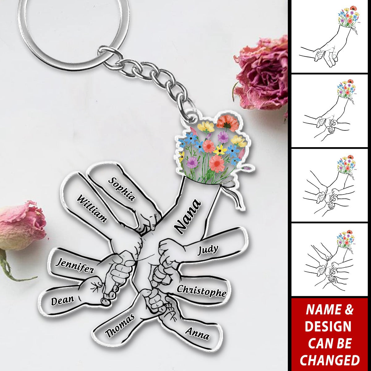 Hand In Hand Wild Flower Mom & Kids - Personalized Acrylic Keychain - Gift For Mom, Mother's Day, Birthday Gift