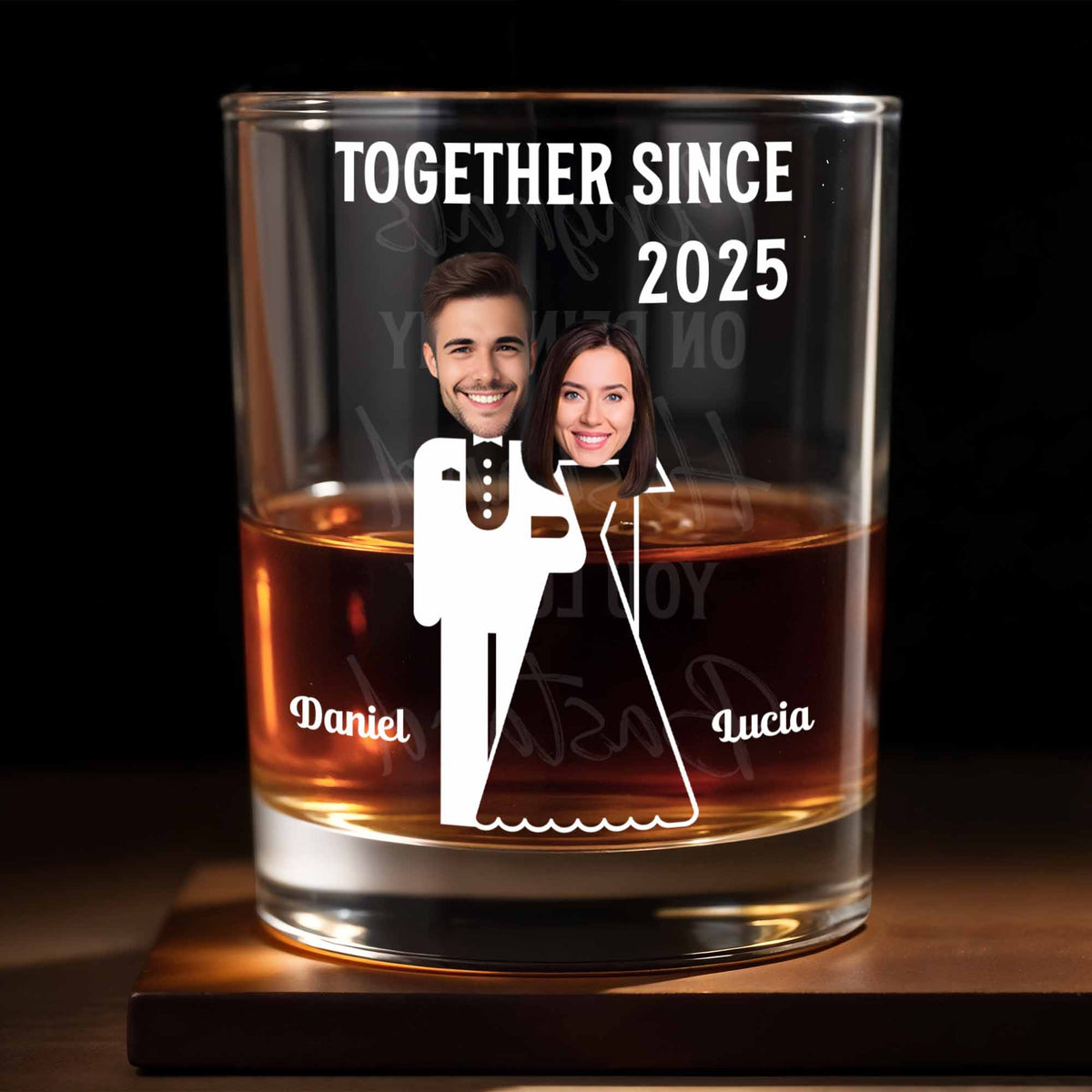 Together Since, Featuring Couple Silhouettes, Personalized Whiskey Glass, Gift For Couples